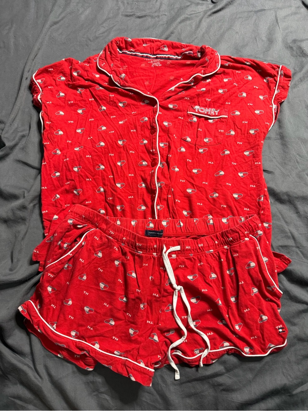 Tommy Hilfiger Red Short Sleeve Two-Piece Pajama Set with White Trim